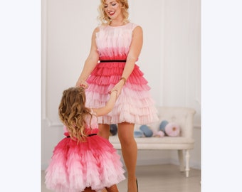 Pink Mommy And Me Dress, Photoshoot Dress, Matching Ombre Dress, Adult Tutu Dress, Girl Birthday Dress, Princess Gown Dress, Women Sundress