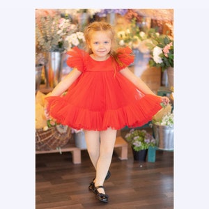 Red Toddler Dress, Kids Photoshoot Dress, Gifts For Girls, Spring Style, Special Occasion Tutu Dress, Red Girl Party Tulle Dress, Gift