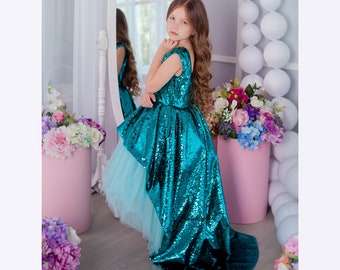 Little Mermaid Dress, Turquoise Toddler Girl Dress, Sequin High Low Dress, Formal Dress, Princess Photoshoot, Flower Girl Dress, Birthday