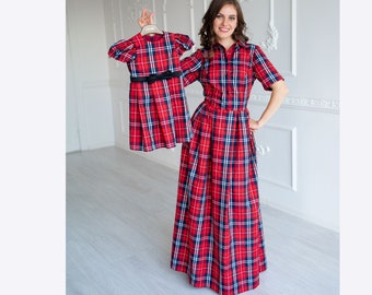Red Tartan Dress, Mother Daughter Christmas Dress, Matching Holiday Outfit, Red Plaid Dress, Mommy And Me Dress, Xmas Photoshoot Dress