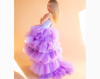 Girl Pageant Dress, Photography Dress, Lavender Tulle Dress, Flower Girl Dress, Toddler High Low Dress, Ruffle Party Dress, Princess Dress