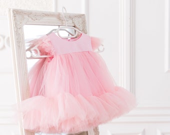 Abito da ragazza di fiori in tulle rosa, abito da festa in tulle per bambini, abbigliamento per bambini e neonati, abito da principessa carino, abito formale tutù, occasioni speciali