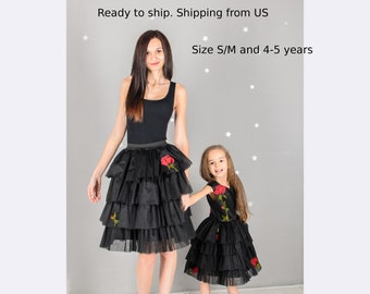 Ready to Ship Mother Daughter Matching Dress, Mommy And Me Photoshoot Dress, Black Tutu Dresses, Mommy and Me Formal Outfit, Toddler Dress