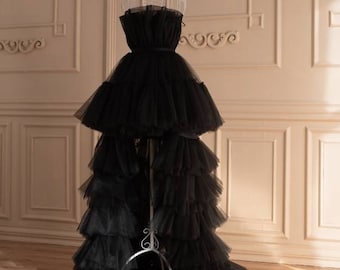 Abito in tulle nero, abito da sposa nero, abito da sposa gotico, abbigliamento da donna, abito da cocktail, abiti da ballo per donna, abito da red carpet