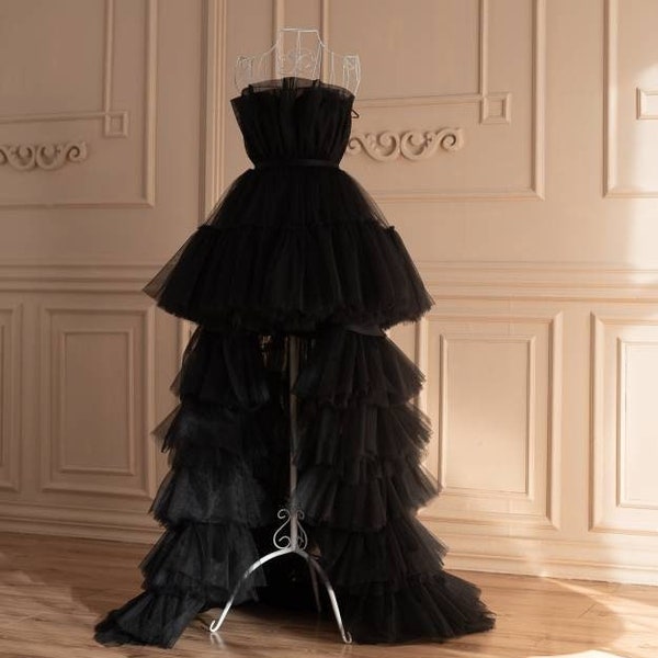 Black Tulle Dress Gown, Tutu Prom Dress, Black Wedding Dress, Whimsigoth Dress, Extravagant Asymmetric Dress, Maxi Tulle Dress, Adult Tutu