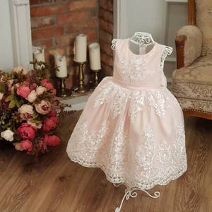 Pink Flower Girl Dress Lace Dress, Girl Birthday Dress Tutu Pink lace, Pageant Dress, First Communion Toddler Infant Baby Girl Dress Wedding