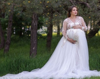 Maternity Wedding Dress Bride, Maternity Photoshoot Dress Boho, Tulle Maternity Gown, Pregnancy Dress, Maternity Photo Props, Boudoir Gown