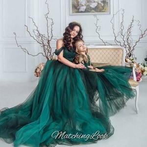 Emerald Green Wedding Dress, Mommy And Me Dresses For Photoshoot, Mother And Daughter Matching Ball Gowns, Wedding Guest Dresses,Photography