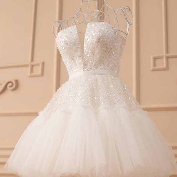 Kurzes Hochzeitskleid, Hochzeitskleid für die Braut, Elopement Kleid, Brautdusche Kleid, Probeabendessen Kleid, Nach der Party Kleid, Minikleid