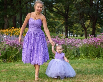 Mommy And Me Dress Lavender, Mother Daughter Wedding Guest Dress, Mothers Day Outfit, Spring Clothing, Matching Purple Dresses, Lilac Tutu