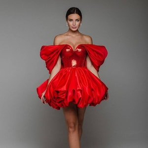 Short Red Prom Dresses With Corset, Formal Party Dress, Mini Summer Style Dress, Homecoming Dress,  Night Out Outfits, Sequin Dress