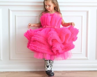 Fuchsia Tutu Dress, Hot Pink Tulle Dress, Puffy Layered Dress, Princess Girl Dress, Toddler Soft Tulle Dress, Summer Tutu Party Dress