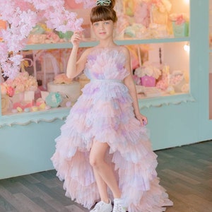 High Low Tulle Dress For Girls, Rainbow Flower Girl Dress, Unicorn Wedding Dress, Girl Birthday Dress, Princess Tiered Dress, Formal Dress