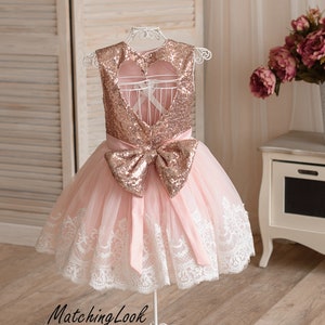 Rose Gold Dress, Flower Girl Dress, 1st Birthday Dress, Pink Tulle Dress, Princess Dress, Baby Tutu Dress, Formal Dress, Photoshoot Dress