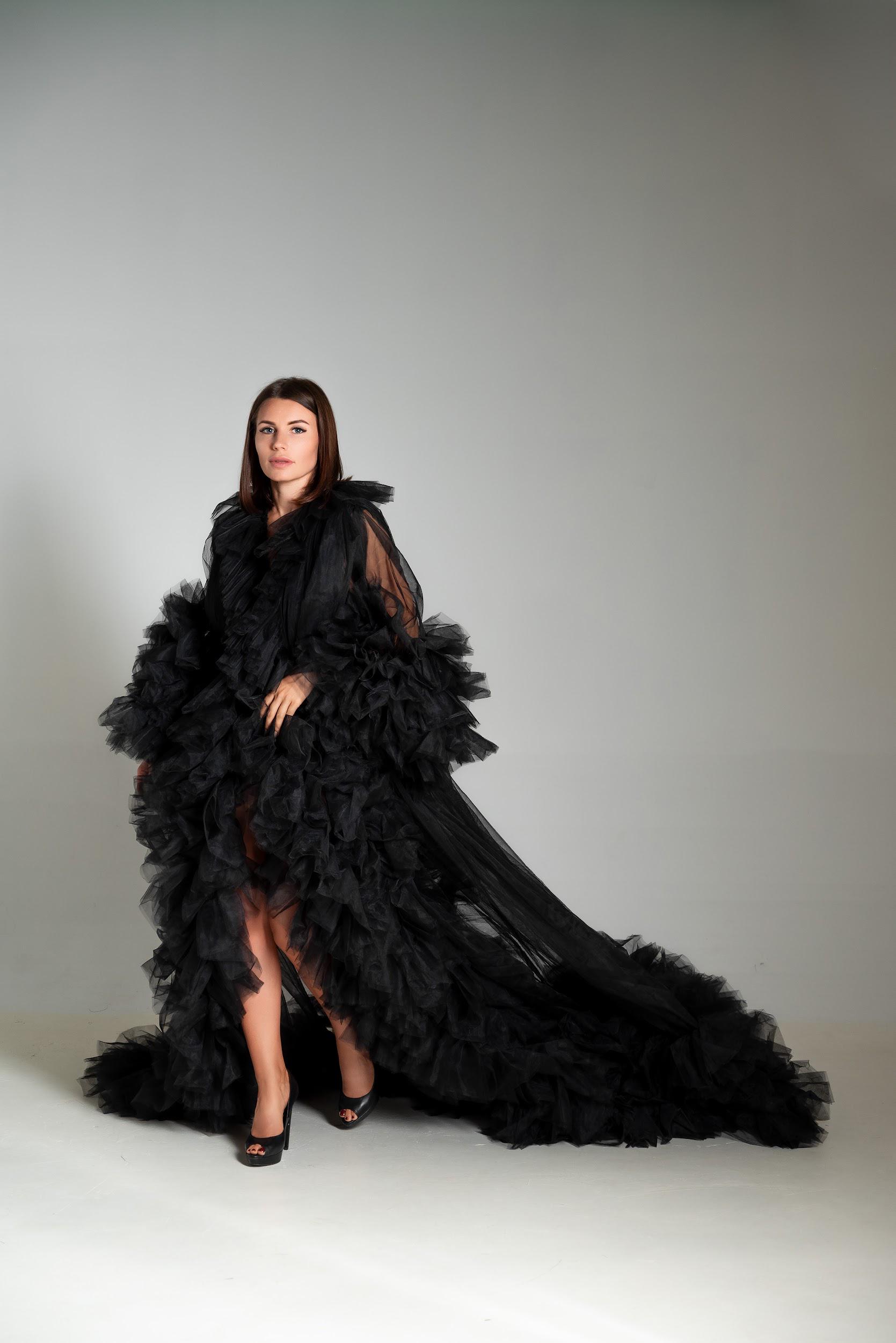 Black Tulle Robe Ruffle Burlesque Gown or Get Ready Robe - Dramatic ...