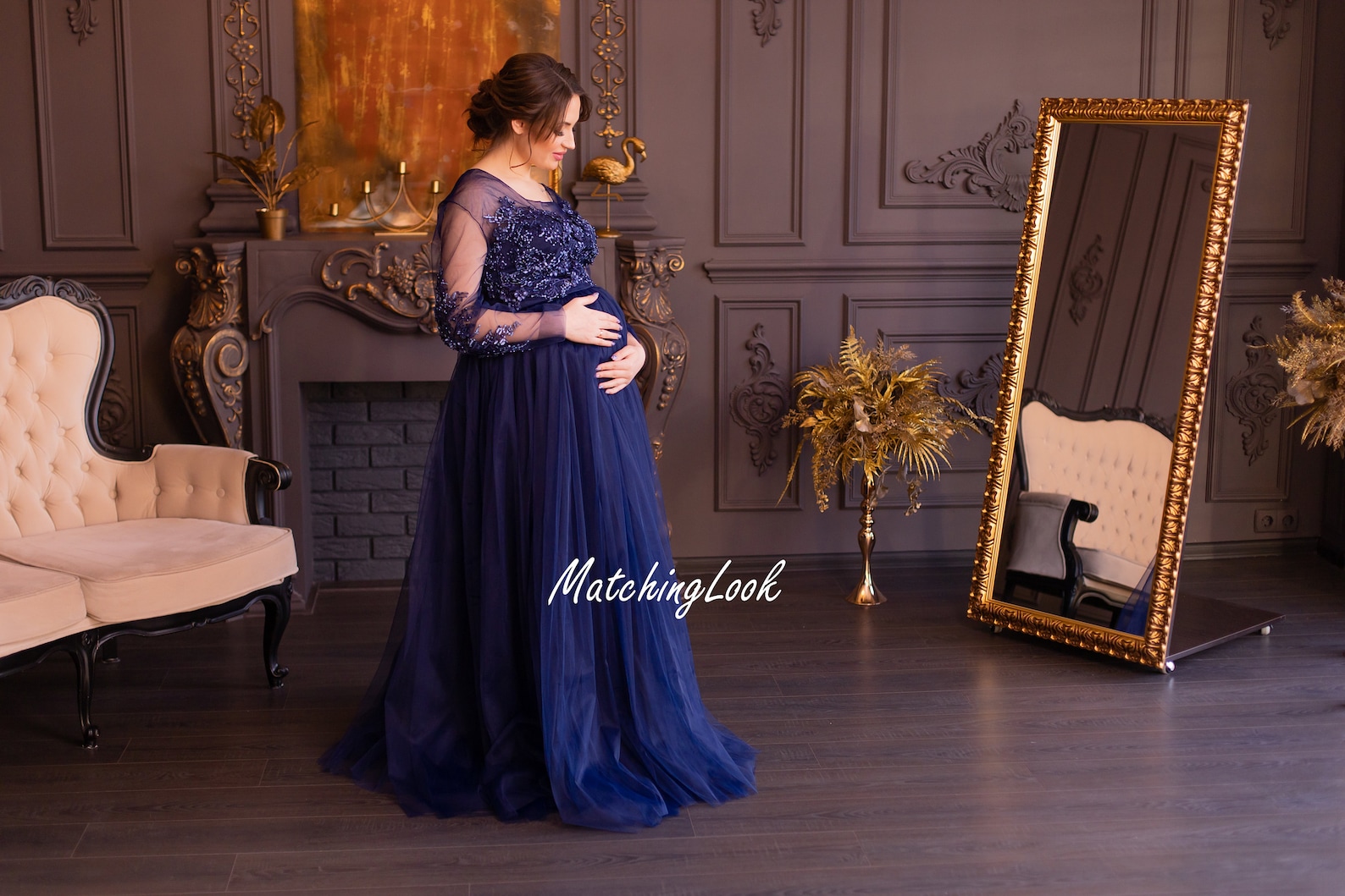 Navy Blue Maternity Dress Baby Shower Dress Long Lace Dress Etsy