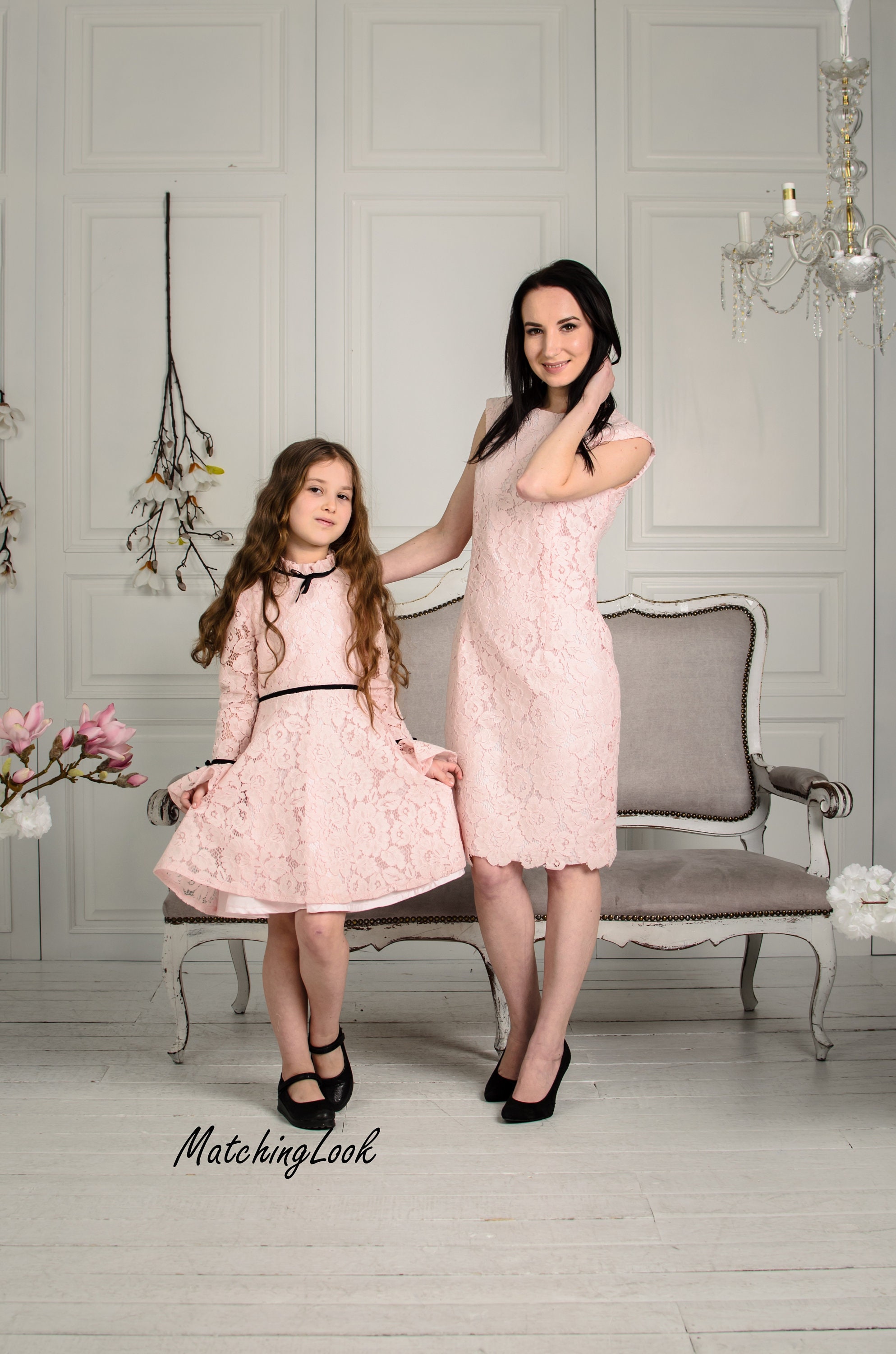 Mama en ik bruiloft gast outfit formeel roze kanten jurk moeder dochter bijpassende jurk fotoshoot jurk mama en mij elegante jurk Etsy Nederland
