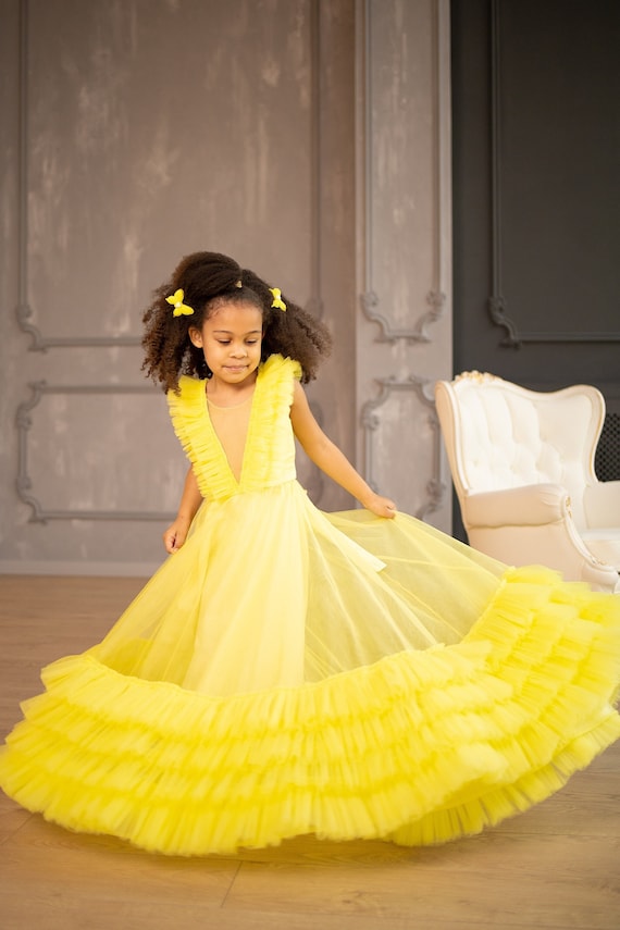 Yellow Lacy Floral Dress | Baby girl birthday dress, Dress, Lace dress