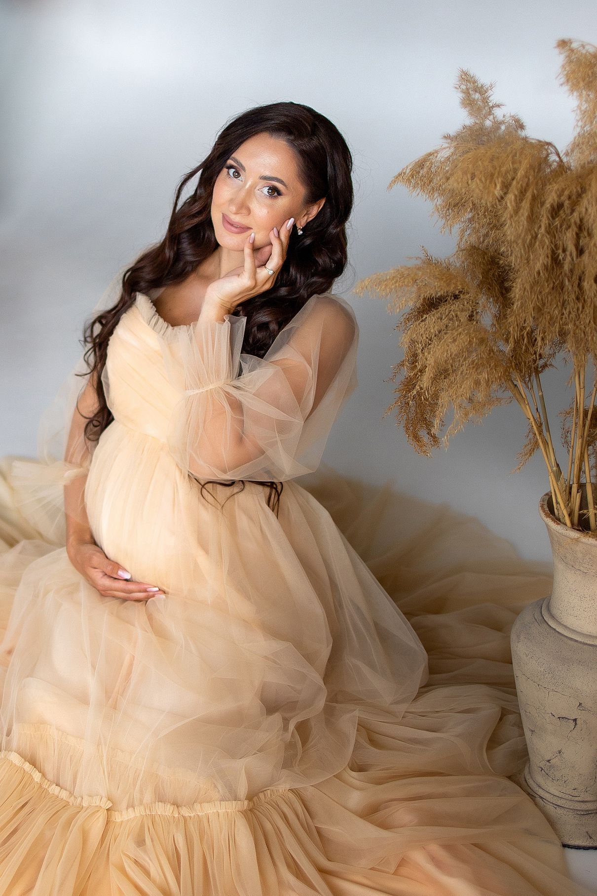 Beige Maternity Baby Shower Dress Tulle Maternity Dress For Etsy