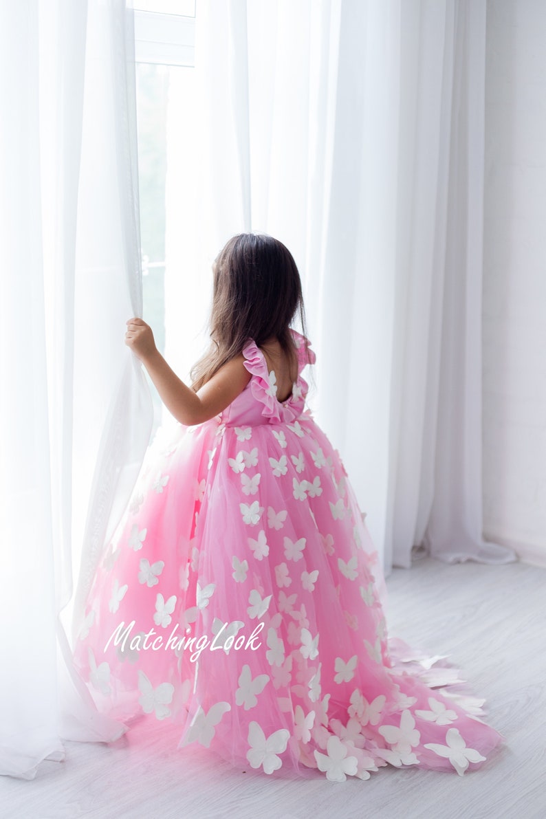 Pink Tulle Butterfly Flower Girl Dress Girl Princess Dress Etsy