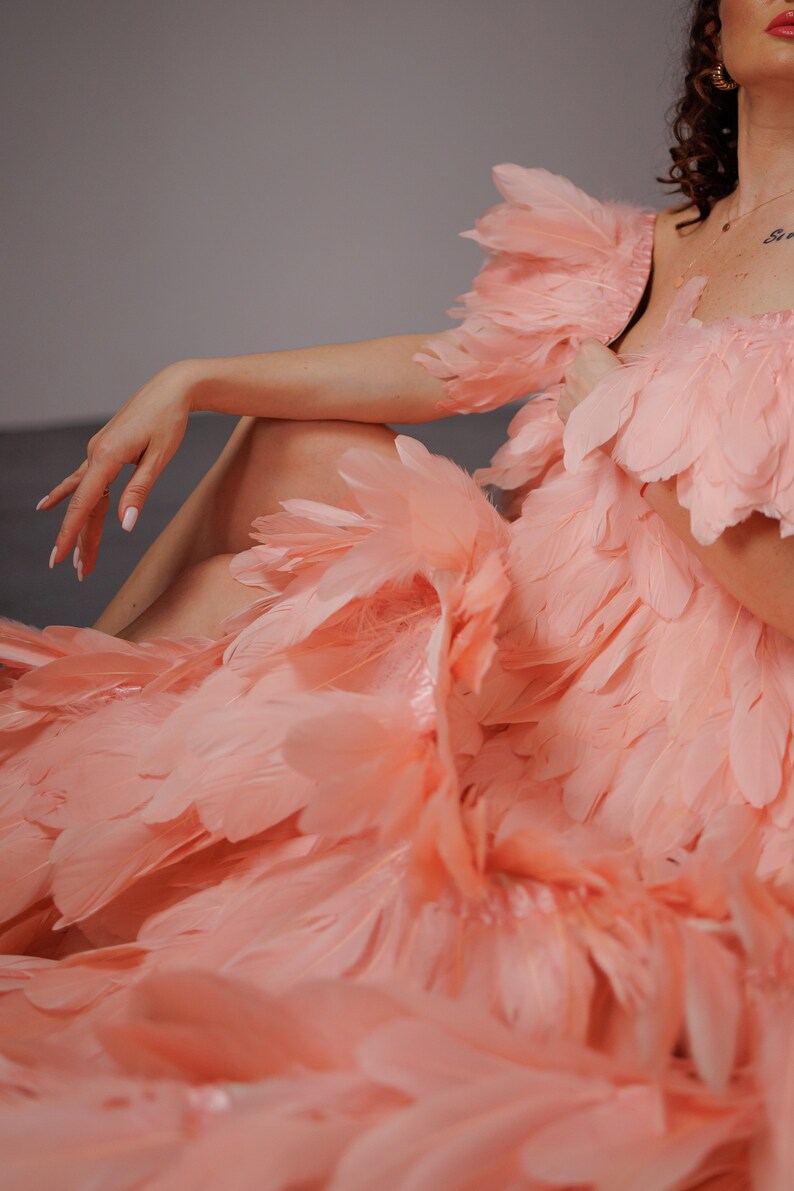 Dramatic Feather Robe Blush Feather Cape Old Hollywood Gown - Feather Coat Best Boudoir ...