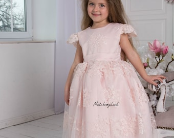 Pink Dress For Girls, Pink Lace Dress, Toddler Gown Dress, Flower Girl Dress, Photoshoot Dress, Blush Lace Dress, Formal Dress, Birthday