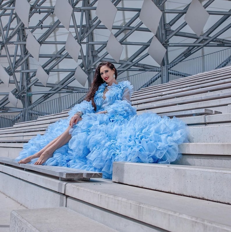 Designarche Royal Blue Tule Materrnity Photoshoot Gown