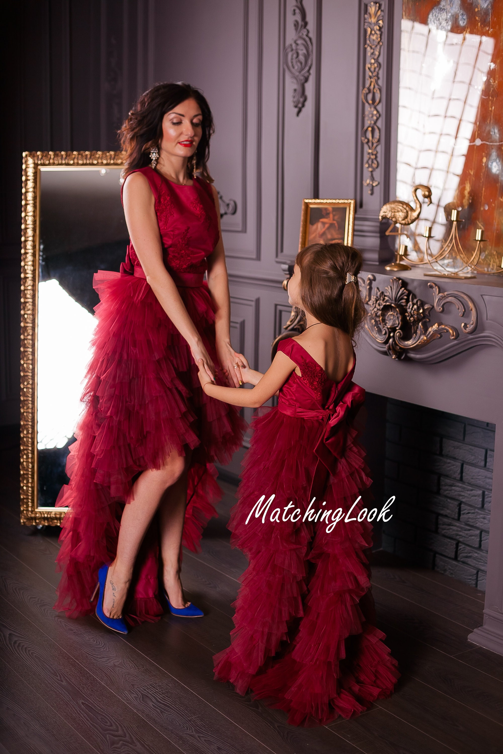 mommy and me burgundy dresses Mom & Me