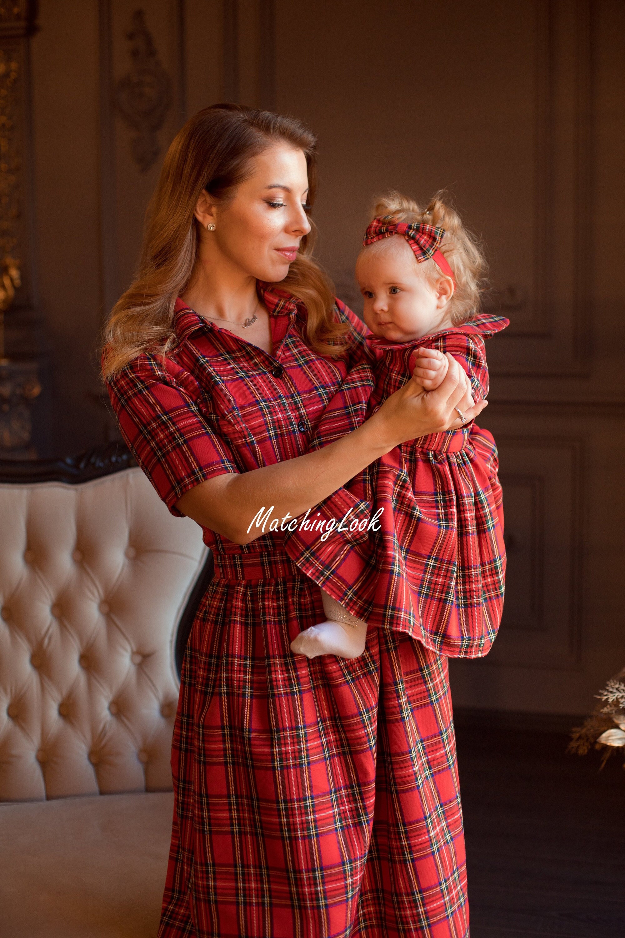 Red plaid family outfits sale