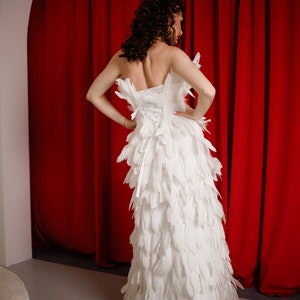 Fitted Feather Maxi Wedding Dress, Bridal Long A-line Feather Dress ...