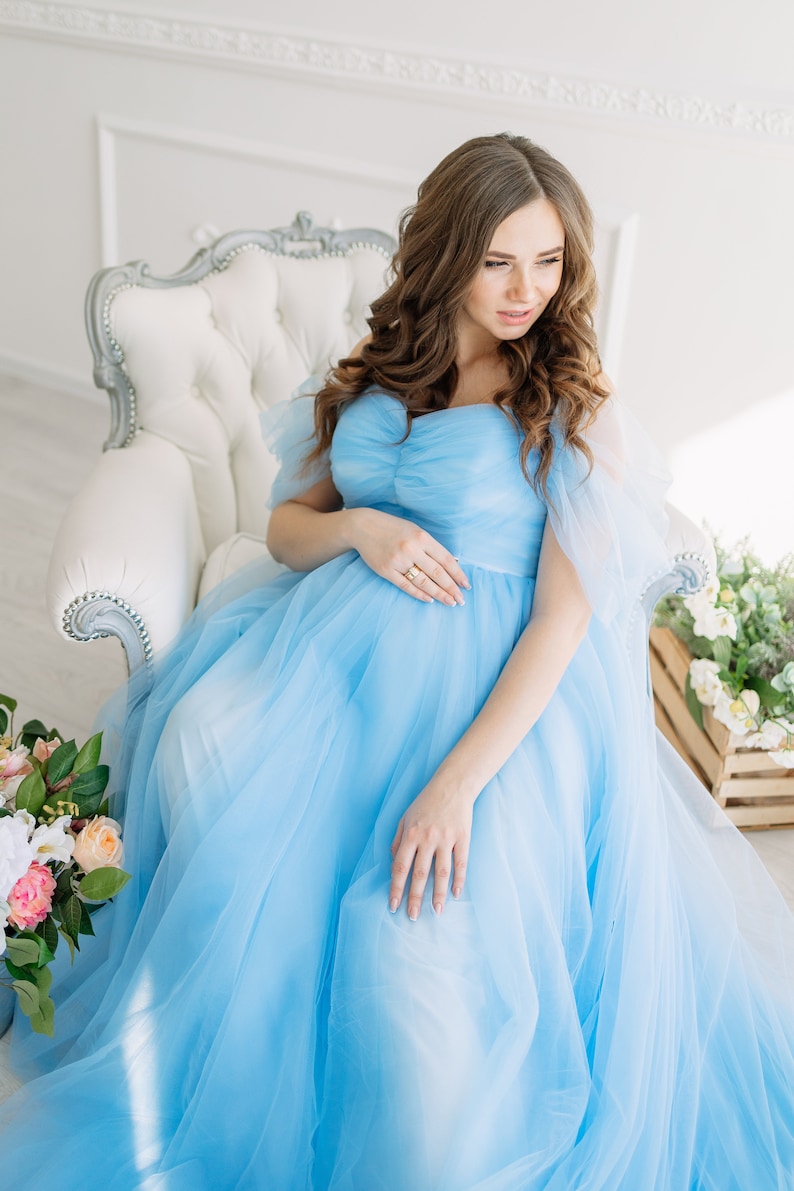 Maternity Tulle Dress Baby Blue Maternity Dress Pregnancy Etsy