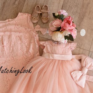 Mother Daughter Matching Dress, Mommy and Me Outfit, Girl Birthday Dress, Photo Session Dress, Mommy and Me Dress, Peach Dress, Formal image 2