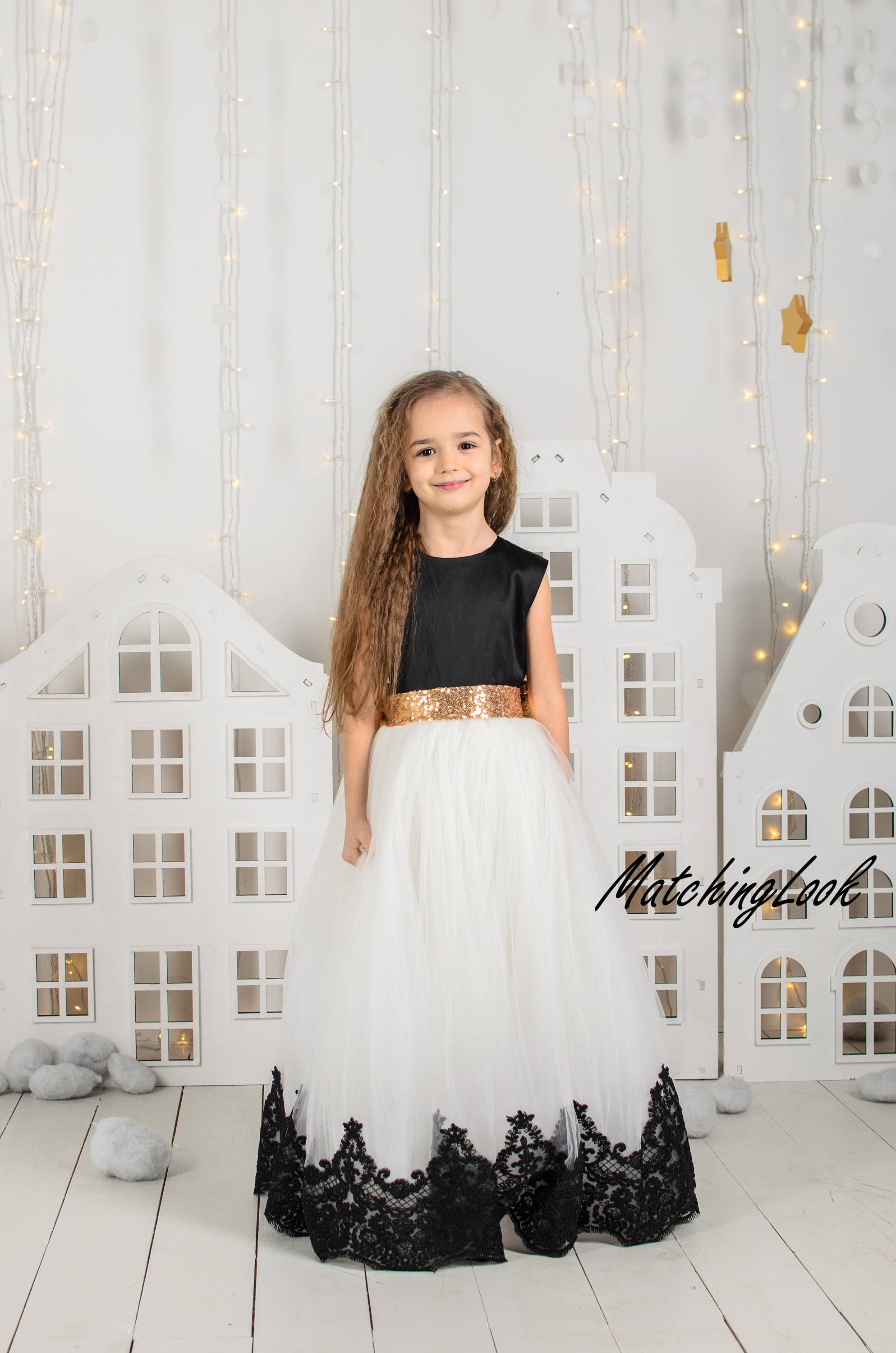 Black and White Flower Girl Dress First Birthday Dress Girl Etsy