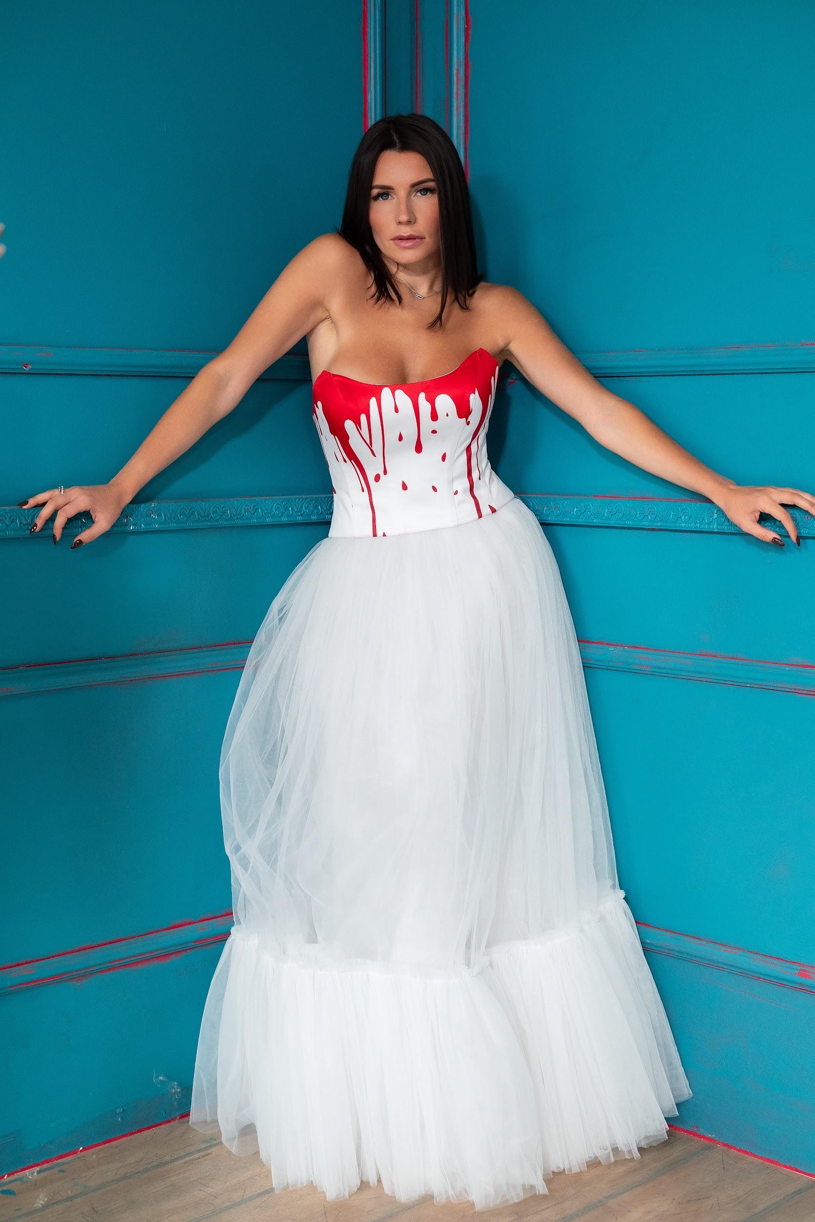 bloody wedding dress fashion show bloody wedding dress at Robert Wun ss24 #beats #fashion #beats #catwalktour #fashionshow #runway