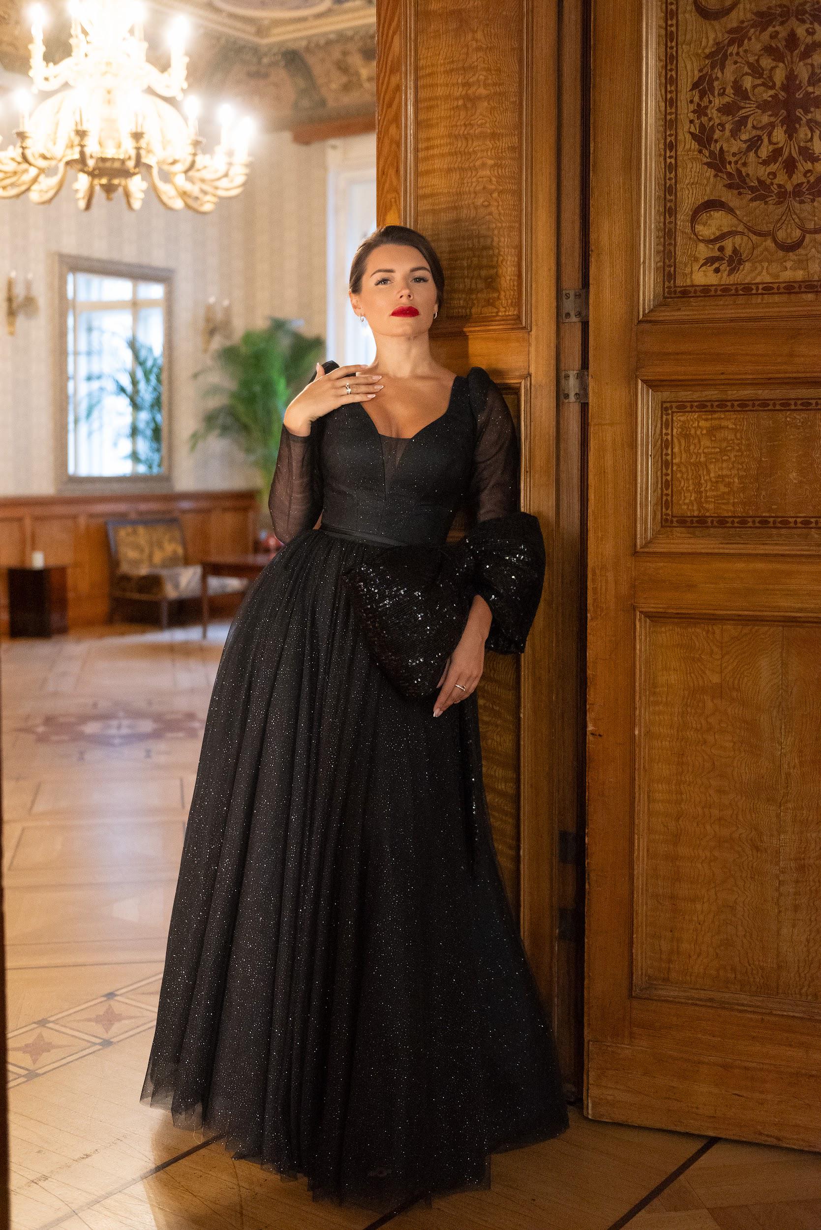 black formal dresses with sleeves for weddings Black Velvet Wrap V Neckline Dress