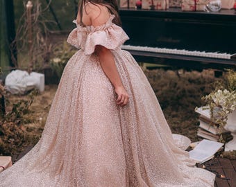 Luxury Party Dress for Girls  Champagne Sparkly Ball Gown  Flower Girl  Dress  Photoshoot Gown  Princess Dress  Dresses for Girls - Etsy UK