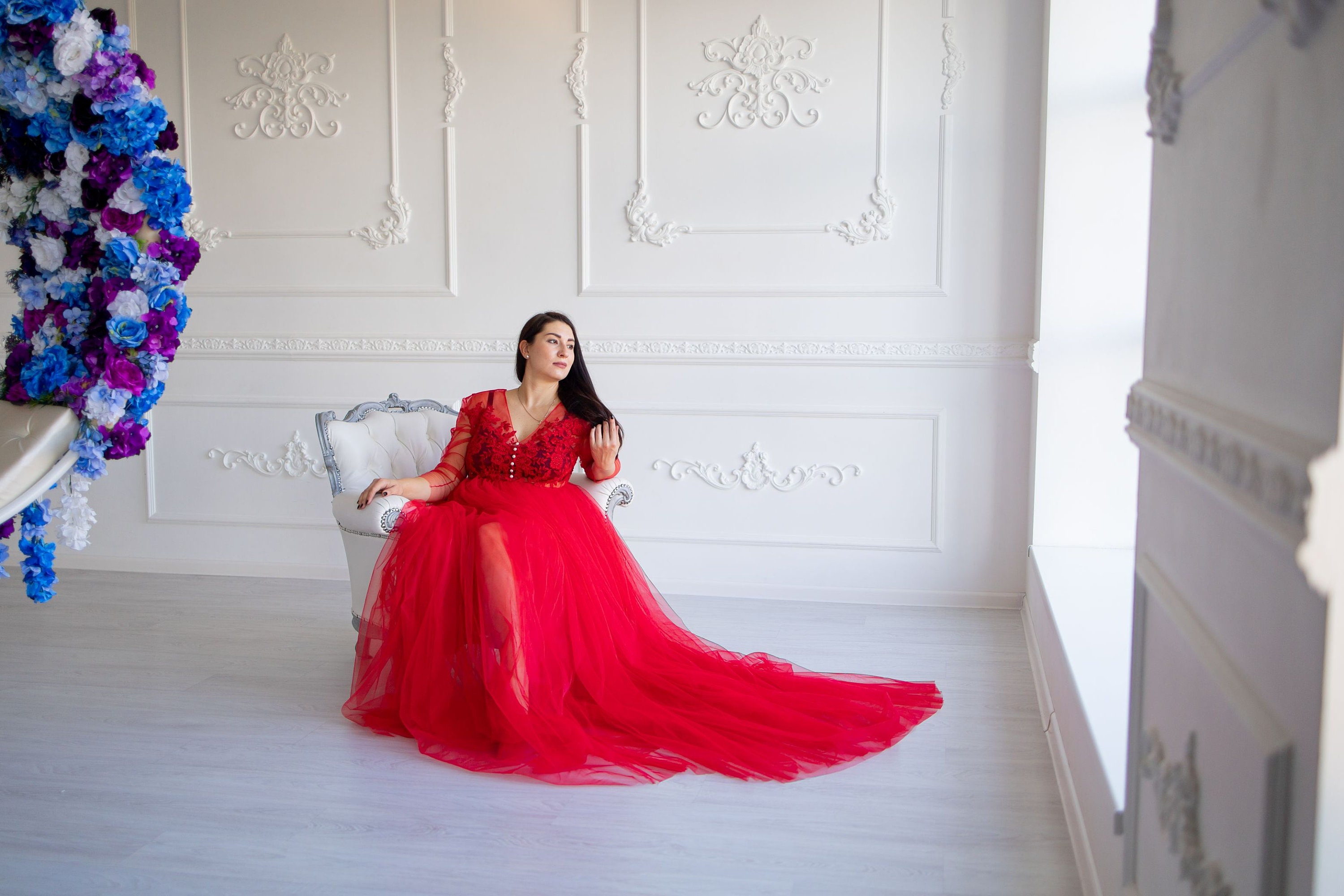 strapless open back dress Plus Size Elegant & Exquisite Red Fringed Long Dress – Glamorous Couture main image 1