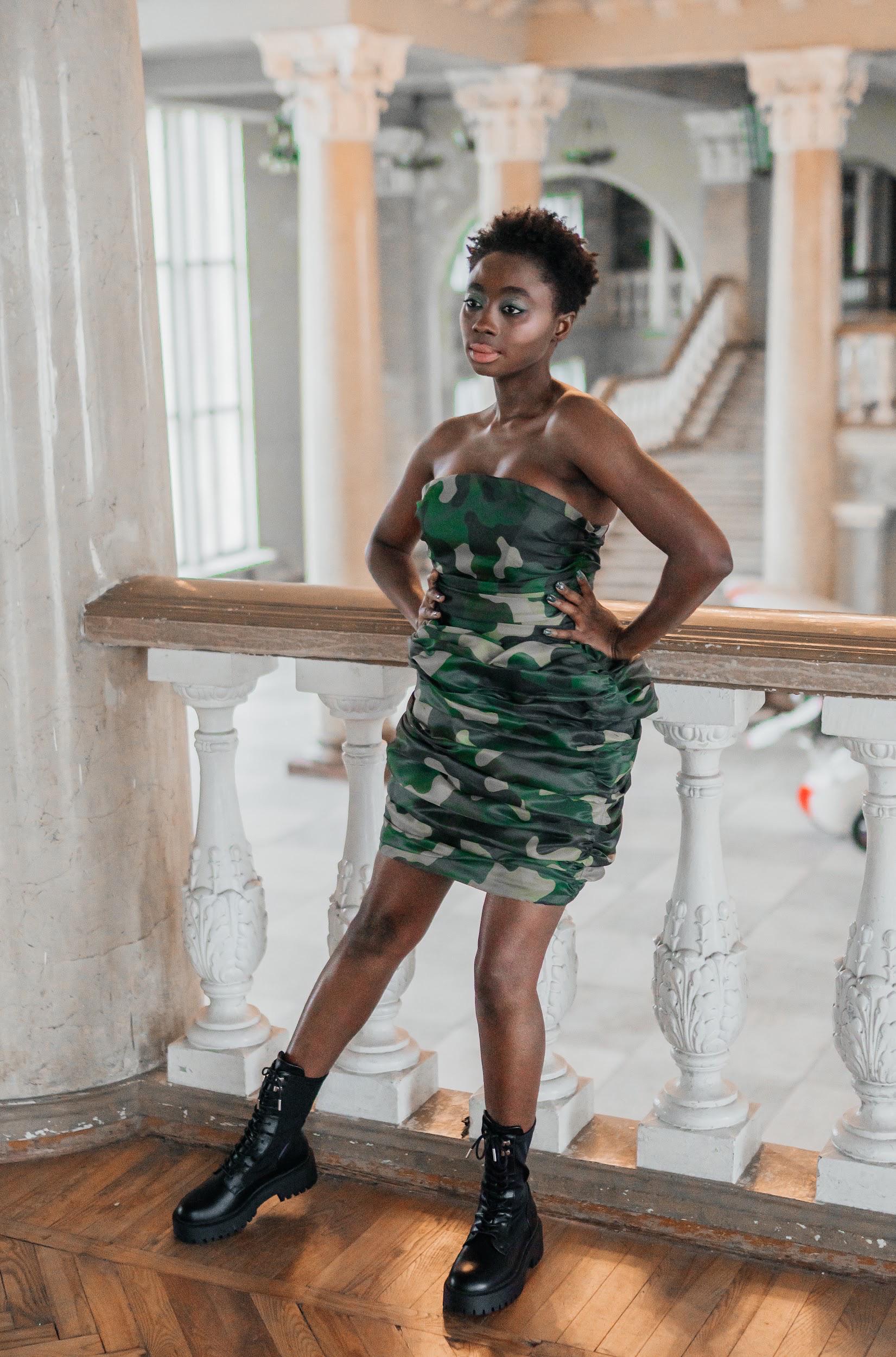camo short dress Binienty Crewneck Dress with Camo Leaf Pattern, Sleeveless Tiered Mini Dress for Women, Casual Daily Wear and Summer Vacation, Women's, Size: Medium