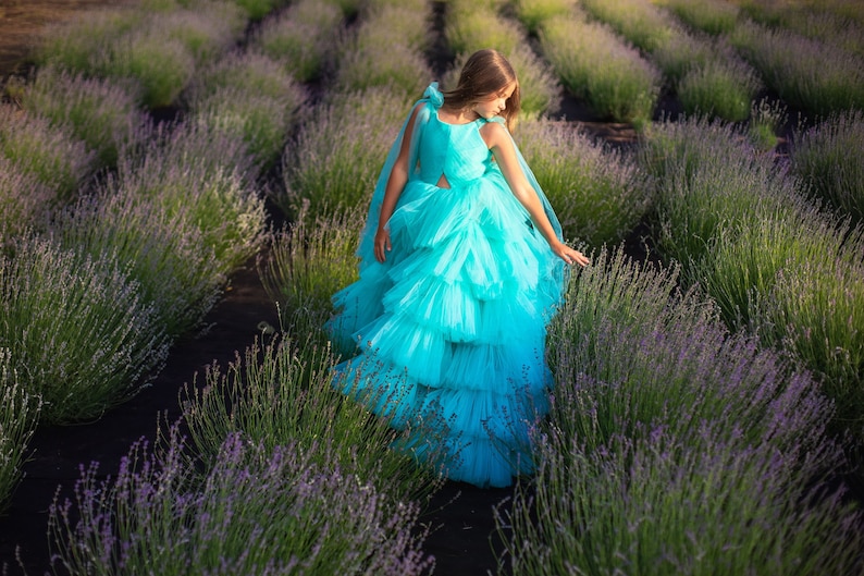 Pageant Dresses For Girls, Toddler Couture Dress, Tulle Flower Girl Dress, Teal Tiered Princess, Toddler Puffy Dress, Girl Designer Dress image 3