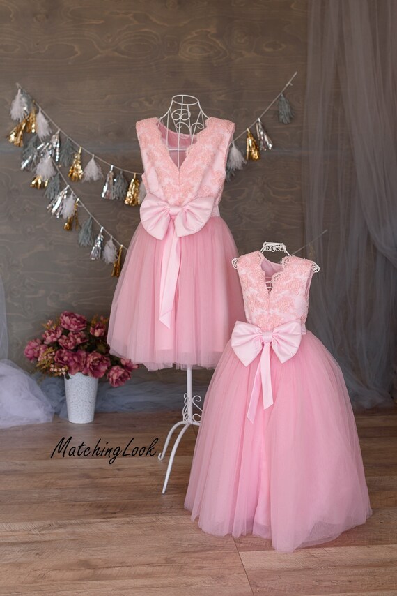 Pink Tutu Dress Mother Daughter Matching Dress Photoshoot Dress Mommy and Me Outfit Girl Birthday Dress Pink Lace Dress Formal Dress Etsy UK