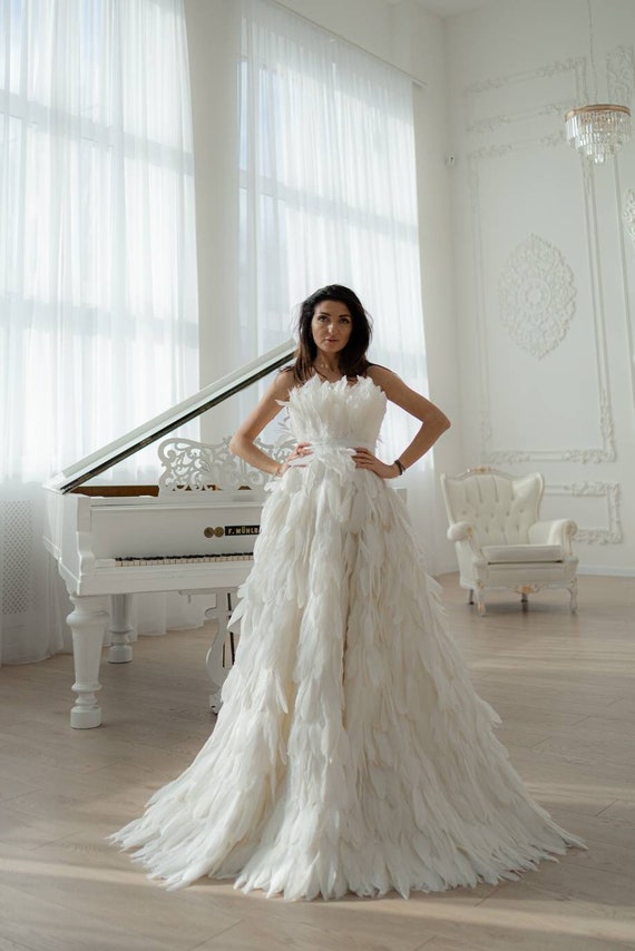 feather wedding dress