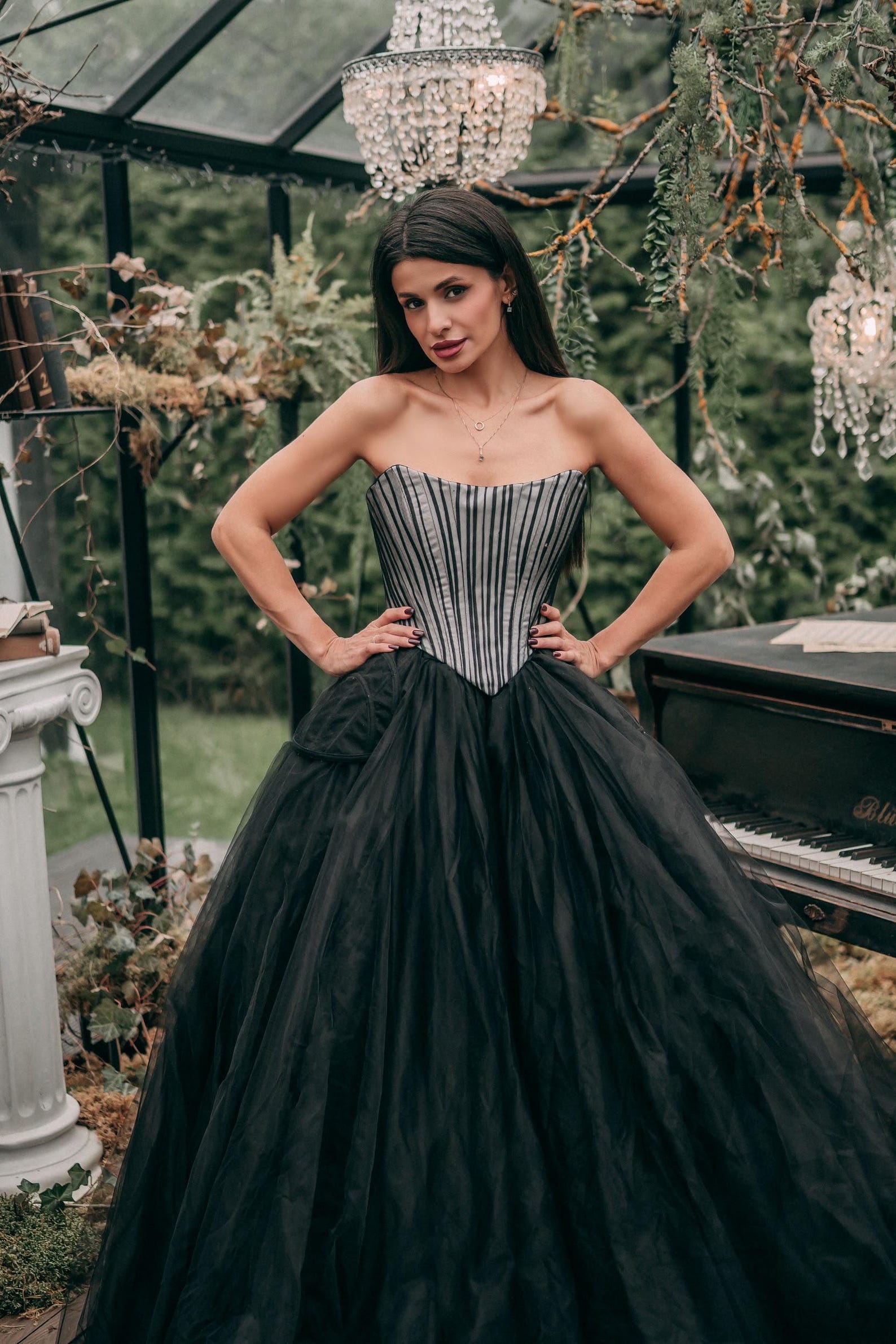 Goth Basque Black Wedding Gown, Gothic Basque Waist Dress, Alternative Wedding Gown ...