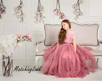 Dresses For Girls, Flower Girl Dress, Dusty Rose Flower Dress, Princess Dress, Formal Girl Dress, Fairytale Dress, Wedding Girl Dress