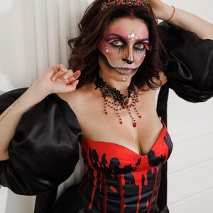 Gothic Vampire Costume, Adult Halloween Costume, Black & Red Corset and ...