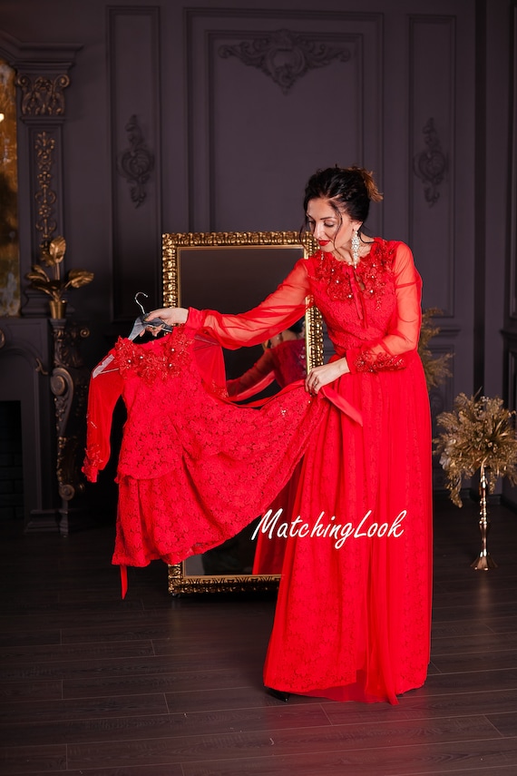 Mommy and Me Formal Dresses, Mother Daughter Maxi Dresses, Red Long Sleeve  Dress, Photoshoot Outfit, Photography Dress, Red Fancy Dress - Etsy Canada