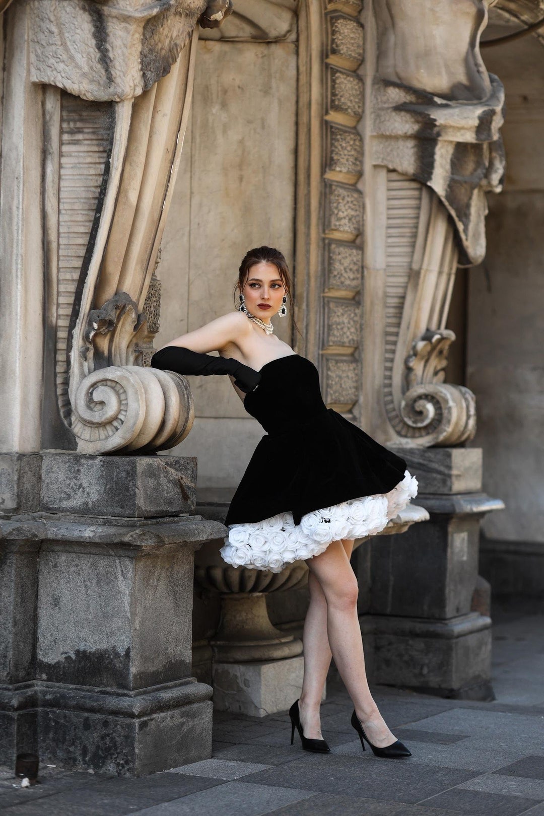Old Money Dresses For Wedding Guest - Black Velour Dress Ideal Prom Outfit or Cocktail Dress - Old Hollywood Couture Dress For Photoshoot