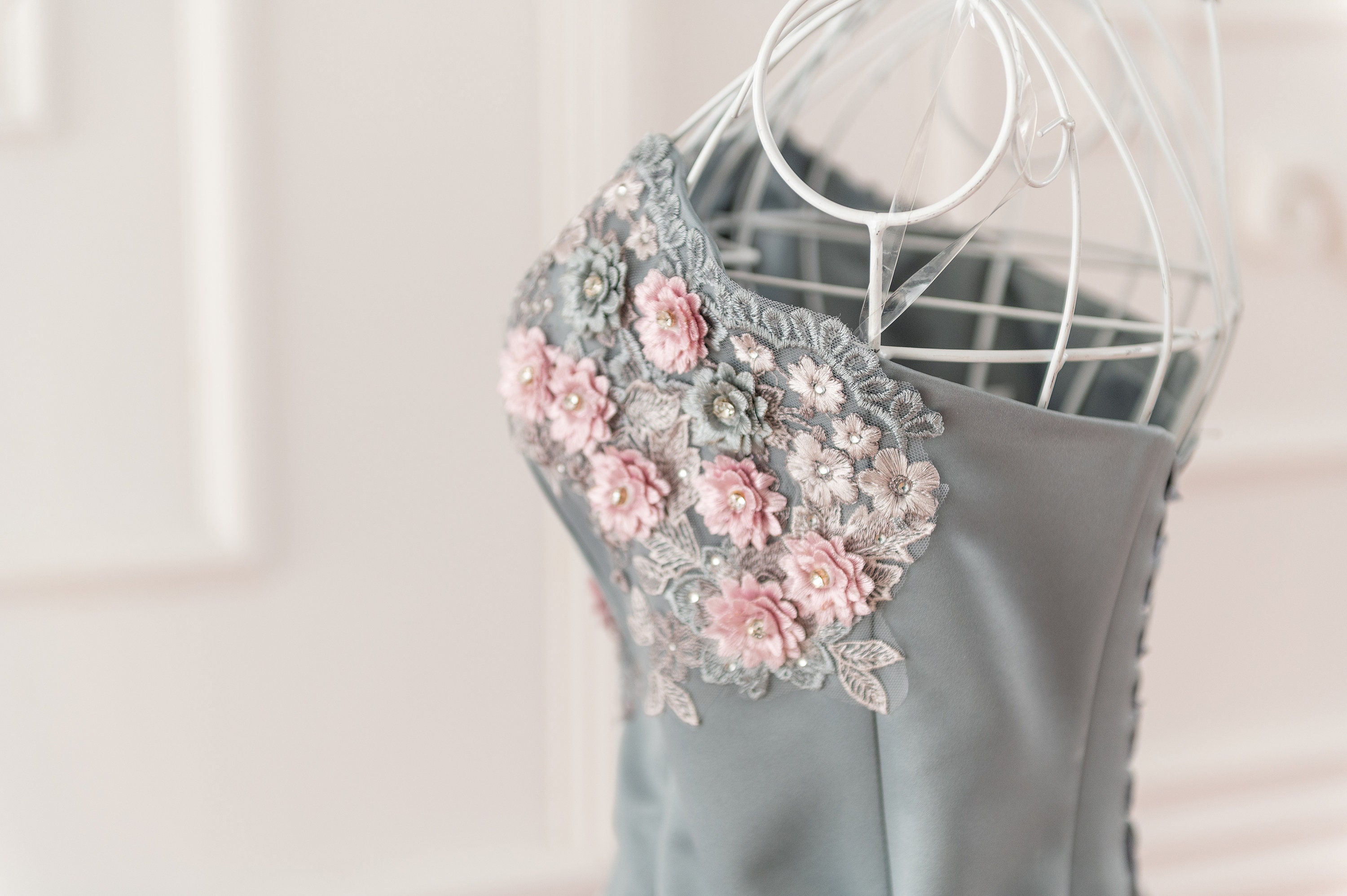 Grey and Pink Ombre Wedding Dress, Couture Tiered Tulle Gown, Corset Wedding Dress