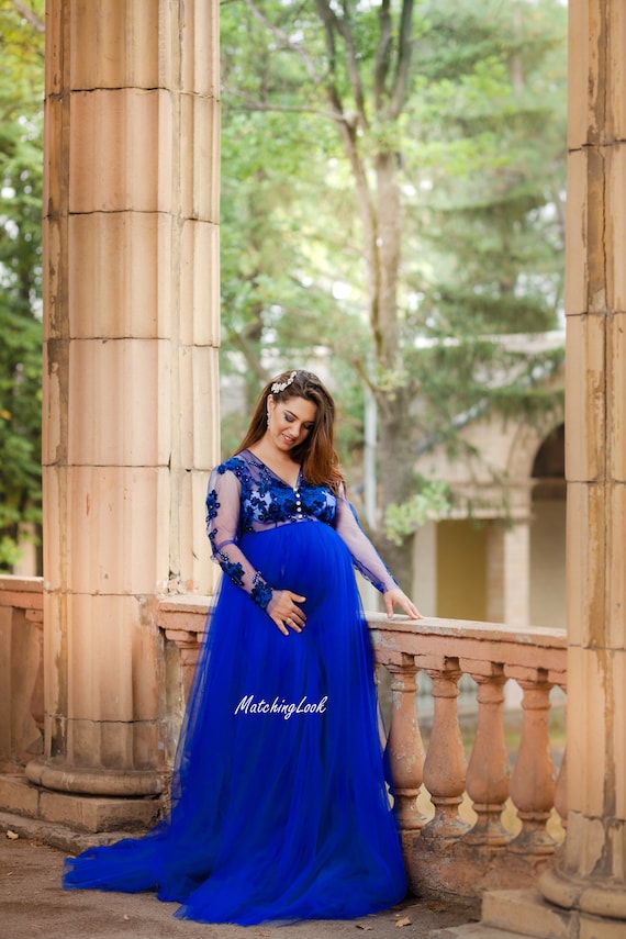 Maternity Dress for Photo Shoot, Maternity Ball Gown, Prom Maternity Dress, Pregnancy  Dress, Royal Blue Dress, Maternity Lace Gown, Photo -  Canada