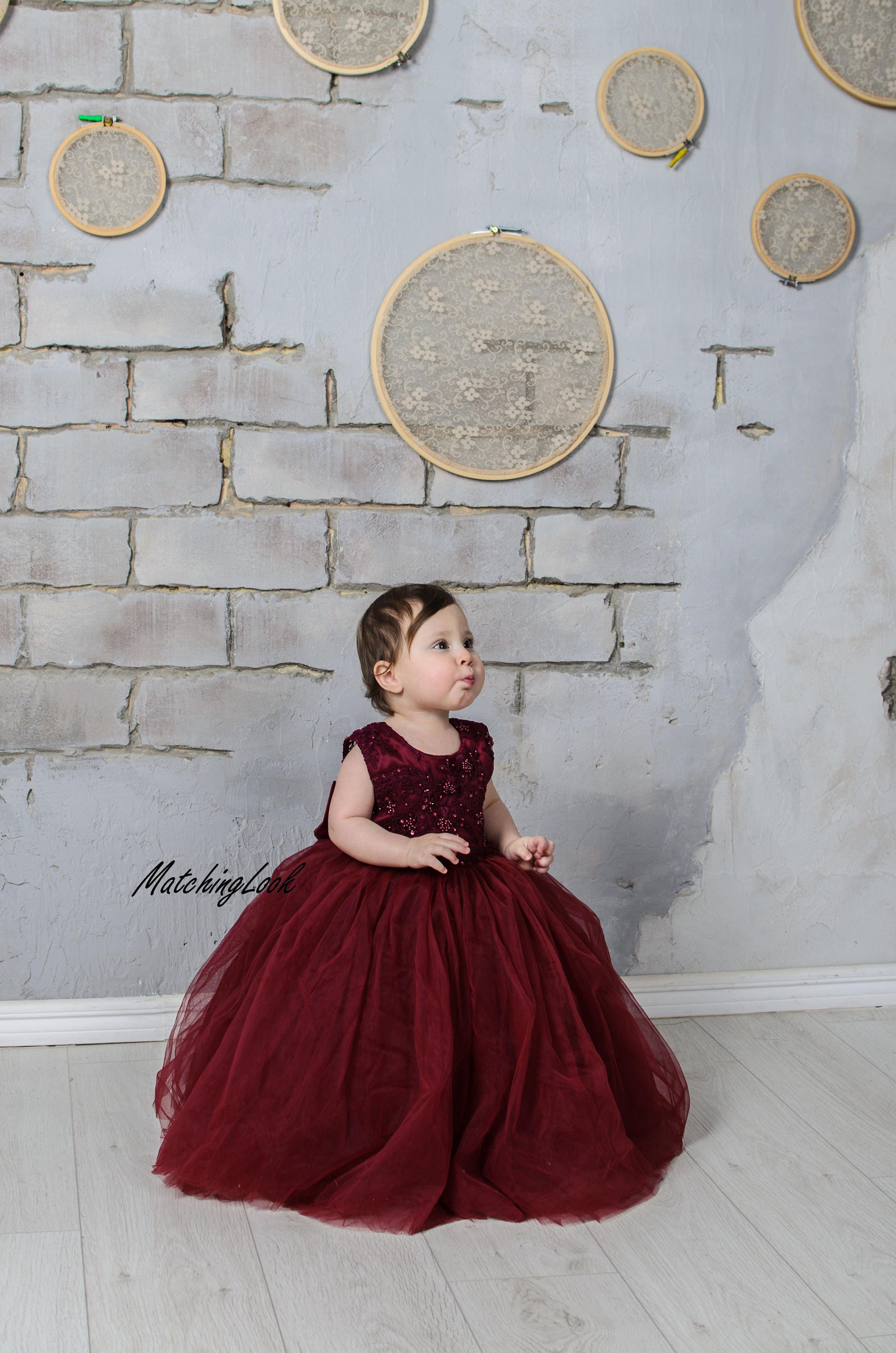 Long A-line Wedding Dress Burgundy Junior Bridesmaid Dress - Long Chiffon  A-Line Flower Girl Gown US6 Burgundy Chiffon Flower Girl Dress Long