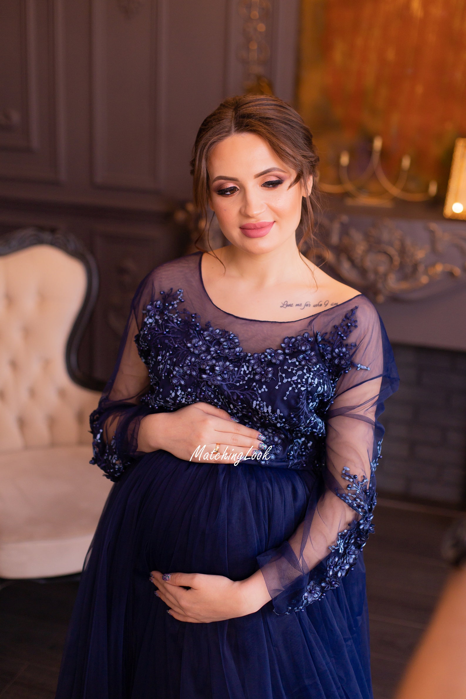 Navy Blue Maternity Dress Baby Shower Dress Long Lace Dress Etsy